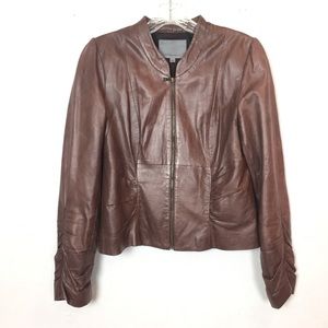 CLASSIQUES ENTIER Brown Leather Ruched Jacket S